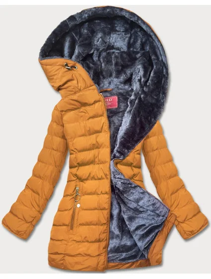Tmavě žlutá dámská zimní bunda s kožešinovou podšívkou (m-13) Tmavě žlutá dámská zimní bunda s kožešinovou podšívkou (m-13)
