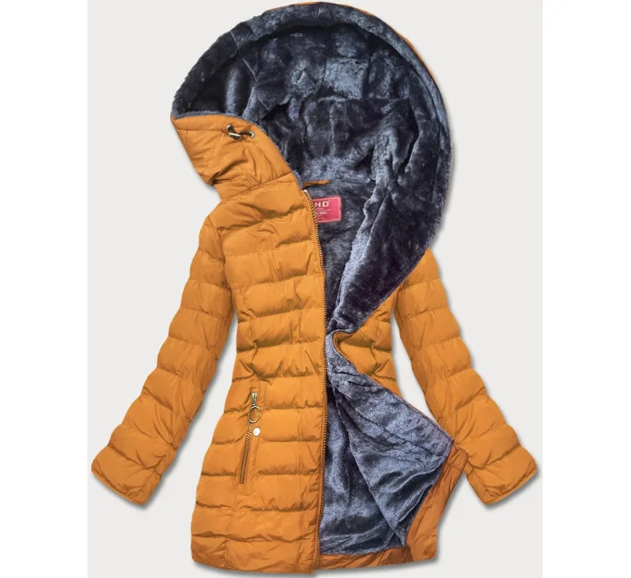 Tmavě žlutá dámská zimní bunda s kožešinovou podšívkou (m-13) Tmavě žlutá dámská zimní bunda s kožešinovou podšívkou (m-13)