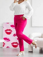 Elegantní dámské plus size kalhoty v malinové barvě (728)