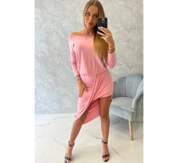 Asymetrické šaty, 3/4 rukávy, pudrově růžové Asymetrické šaty, 3/4 rukávy, pudrově růžové