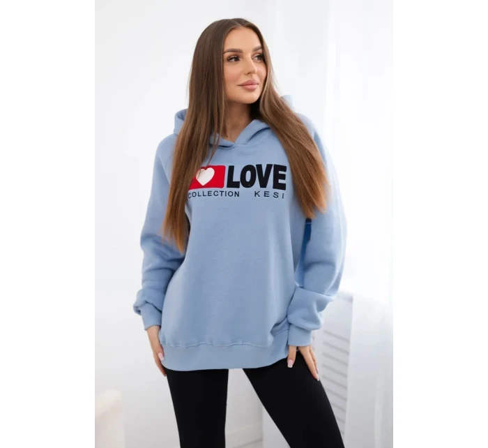 Zateplená bavlněná mikina s kapucí Love modrý Zateplená bavlněná mikina s kapucí Love modrý