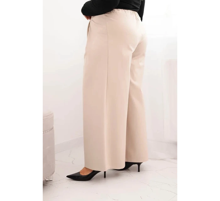 Dámské kalhoty Plus Size s širokými nohavicemi a model 21728707 béžové - K-Fashion