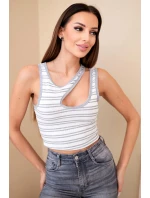 Dámský žebrovaný pruhovaný top bez rukávů s výstřihem šedá Dámský žebrovaný pruhovaný top bez rukávů s výstřihem šedá