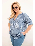 Dámská bavlněná halenka Plus Size s květinovým vzorem jeansová Dámská bavlněná halenka Plus Size s květinovým vzorem jeansová