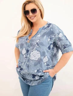 Dámská bavlněná halenka Plus Size s květinovým vzorem jeansová