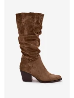 Dámské kozačky s horní částí na podpatku zateplené zelené model 21715021 - Boto