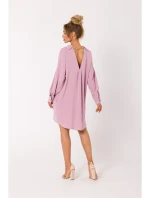 M740 Košilové šaty s ozdobným límečkem - krepové růžové