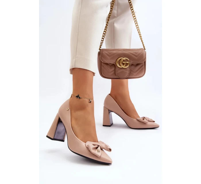 Lodičky na vysokém podpatku s mašlí, Béžová Ariemessa