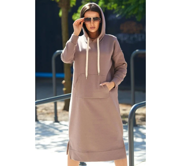 Dlouhé šaty s kapucí 9623 Tmávě béžová - K-Fashion Dlouhé šaty s kapucí 9623 Tmávě béžová - K-Fashion