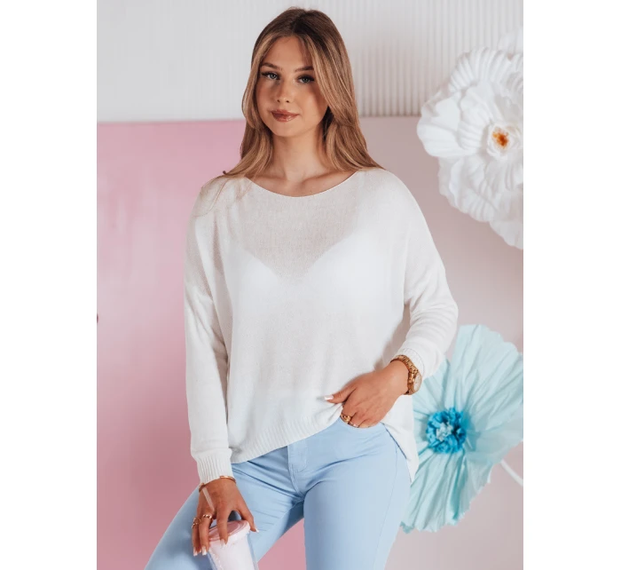 Dámský oversize hladký svetr SENZIA ecru FashionStreet MY2450