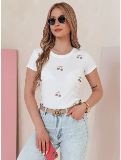 Dámské tričko v barvě třešní CHERRYDUST bílá Dstreet RY2853 Dámské tričko v barvě třešní CHERRYDUST bílá Dstreet RY2853