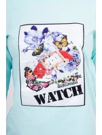 Halenka s 3D grafikou hodinek v mátové barvě Halenka s 3D grafikou hodinek v mátové barvě