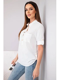 Dámská košilová bavlněná halenka s krátkým rukávem a model 22048753 bílá - K-Fashion
