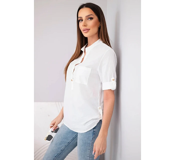 Dámská košilová bavlněná halenka s krátkým rukávem a model 22048753 bílá - K-Fashion