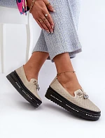 Lesklé Dámské Kozačky Kožené Na Platformě S.Barski LR400 Zlaté