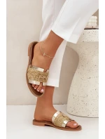 Kožené pantofle s ozdobným detailem a pletením Zazoo 40426 zlaté Kožené pantofle s ozdobným detailem a pletením Zazoo 40426 zlaté