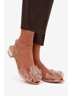 Průhledné sandály na nízkém podpatku s krystaly a ozdobou D&A MR52-230 růžové zlato Průhledné sandály na nízkém podpatku s krystaly a ozdobou D&A MR52-230 růžové zlato
