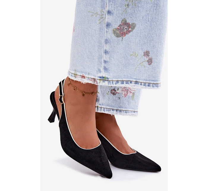 Dámské sandály na podpatku s lemovkou Černé model 22111356 - Boto