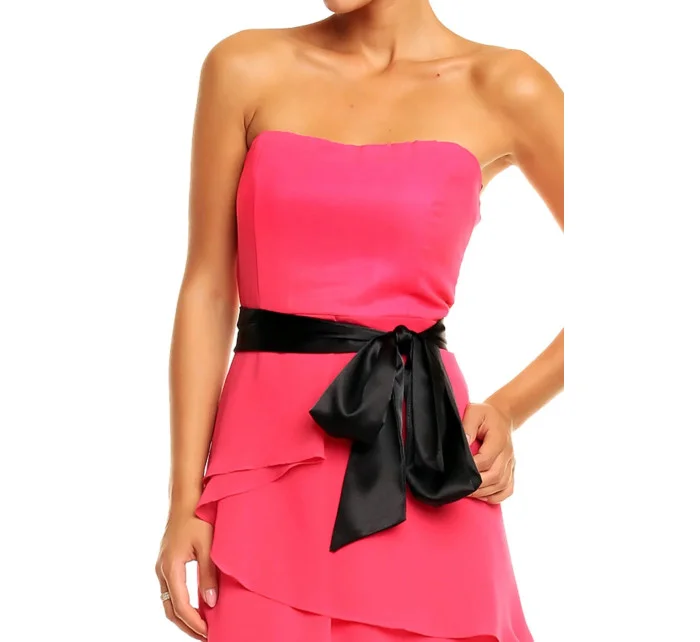 Společenské šaty model 15042414 značkové s mašlí a sukní s volány růžové Růžová - Mayaadi