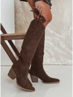 Dámské semišové kozačky na podpatku hnědé FashionStreet ZY1062