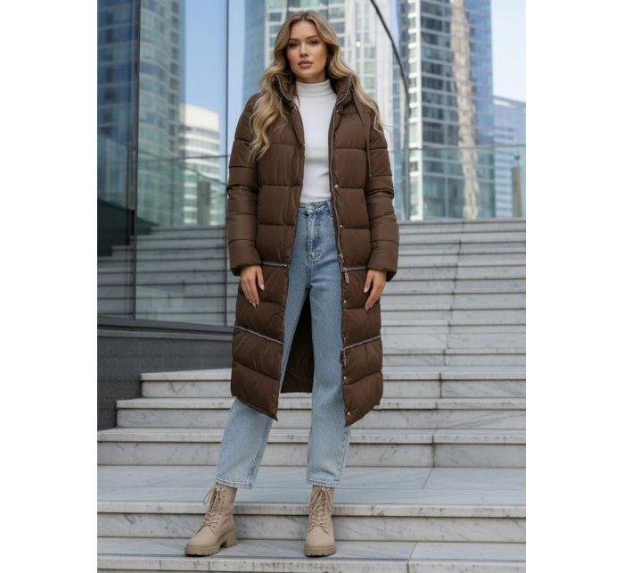 FashionStreet dámská zimní dlouhá hnědá bunda TY5475