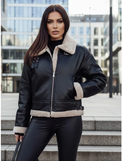 Dámská kožená bunda s ovčí kůží black Dstreet model 21995373 - FashionStreet