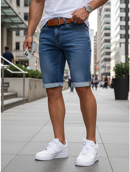 Pánské džínové šortky s páskem modré FashionStreet SX2575