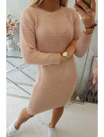 Žebrovaný svetr šaty pudrově růžové