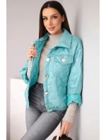 Dámská jarní quiltovaná bunda s květinovým vzorem tmavě mátová