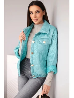 Dámská jarní quiltovaná bunda s květinovým vzorem tmavě mátová