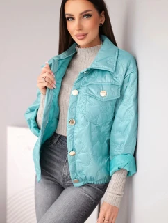 Dámská jarní quiltovaná bunda s květinovým vzorem tmavě mátová