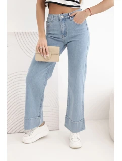 Dámské kalhoty s širokými nohavicemi a vysokým pasem denim modré