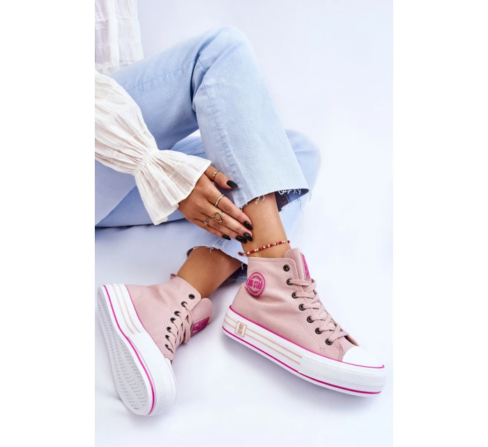 Dámské vysoké textilní tenisky na platformě Big Star model 21608432 Růžová - Big Star Shoes Dámské vysoké textilní tenisky na platformě Big Star model 21608432 Růžová - Big Star Shoes