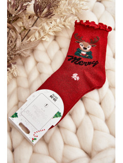 Dámské lesklé vánoční ponožky s červenými soby