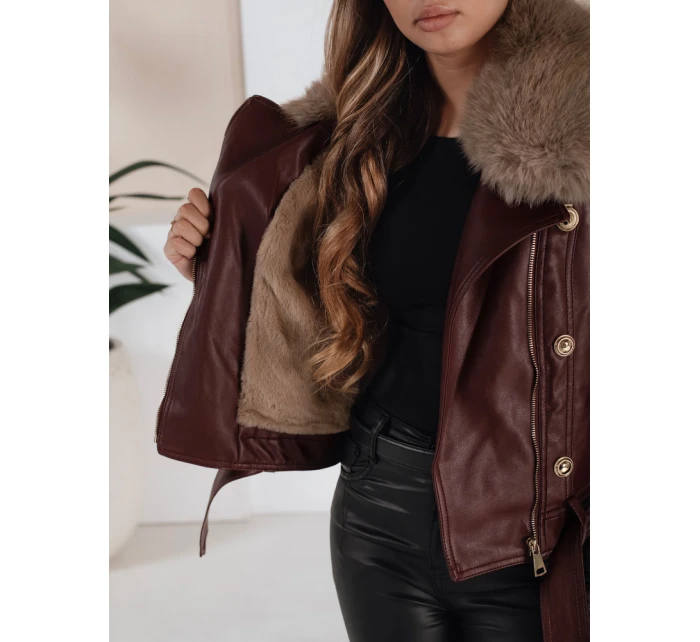 Dámská kožená bunda s kožešinou vínová Dstreet model 21991877 - FashionStreet