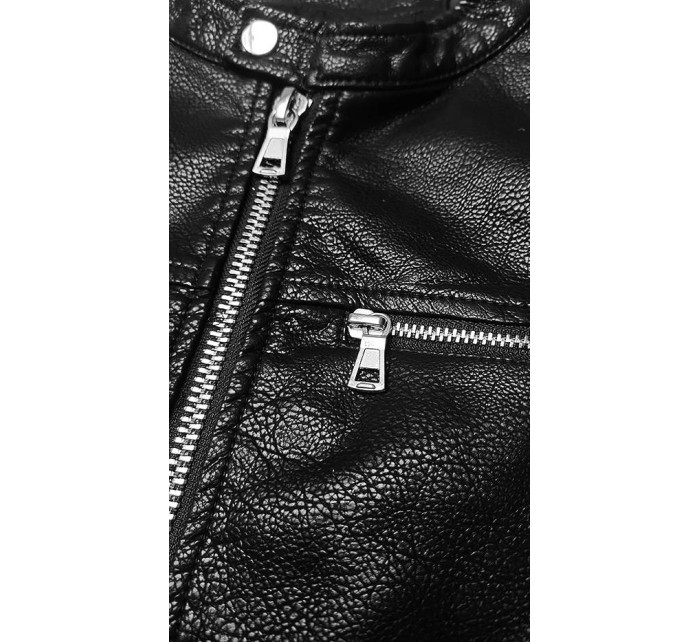 Klasická černá pánská bunda z eko kůže (11Z8025)