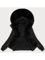 Krátká černá bunda s kožešinovou podšívkou S'West (B8506-1) Krátká černá bunda s kožešinovou podšívkou S'West (B8506-1)