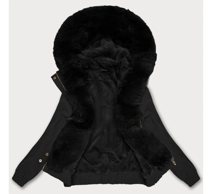 Krátká černá bunda s kožešinovou podšívkou S'West (B8506-1) Krátká černá bunda s kožešinovou podšívkou S'West (B8506-1)