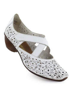 Dámské kožené polobotky na podpatku bílé Rieker 43773-80