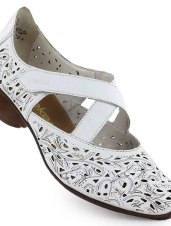 Dámské kožené polobotky na podpatku bílé model 21910603 - Rieker