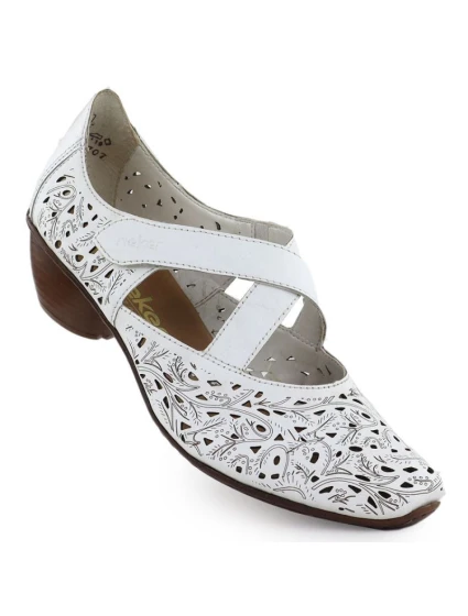 Dámské kožené polobotky na podpatku bílé Rieker 43773-80 Dámské kožené polobotky na podpatku bílé Rieker 43773-80