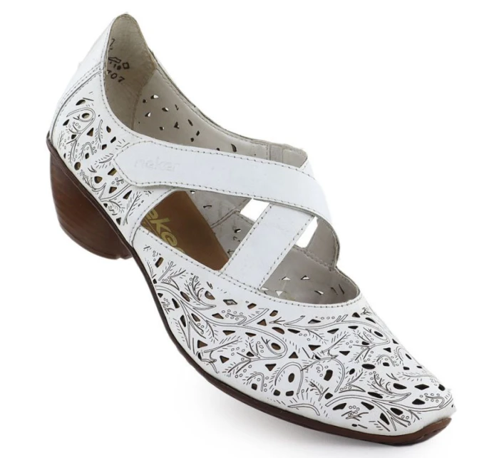 Dámské kožené polobotky na podpatku bílé Rieker 43773-80 Dámské kožené polobotky na podpatku bílé Rieker 43773-80