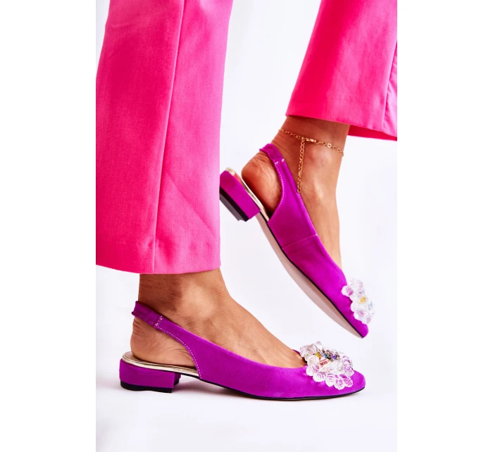 Semišové balerínky na  s zdobením tmavě růžovým Elena model 21589842 - Boto