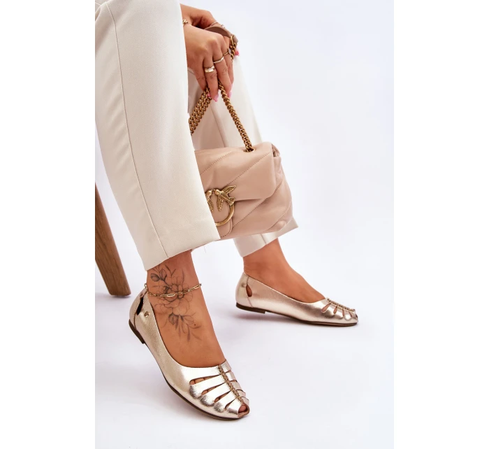 Zazoo 10009 Pohodlné Dámské Kožené Baletky Zlaté