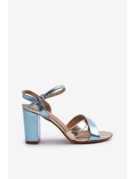 Eko Kožené Sandály Na Podpatku Modro-Zlaté Abilica Eko Kožené Sandály Na Podpatku Modro-Zlaté Abilica