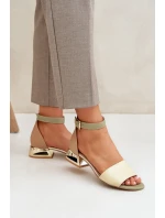 Kožené sandály na podpatku béžové model 21682642 - Laura Messi