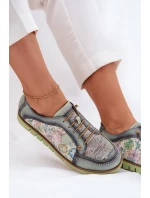 Kožené dámské polobotky s vzorem model 21692637 zelené - Maciejka Kožené dámské polobotky s vzorem model 21692637 zelené - Maciejka