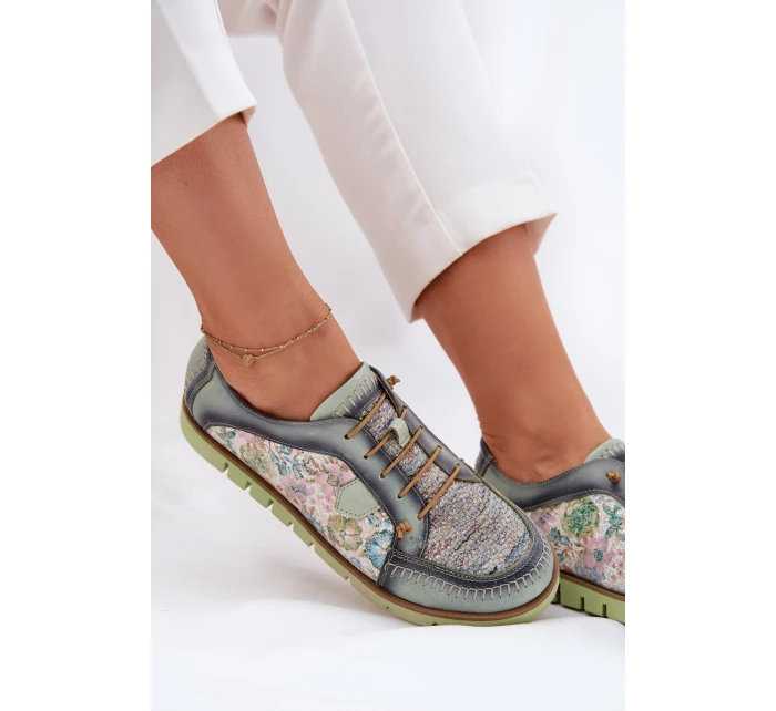 Kožené dámské polobotky s vzorem model 21692637 zelené - Maciejka Kožené dámské polobotky s vzorem model 21692637 zelené - Maciejka