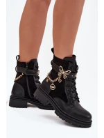 Dámské Pracovní Boty Zateplené Se Zlatým Řetězem A Přívěsky Černé Vessara