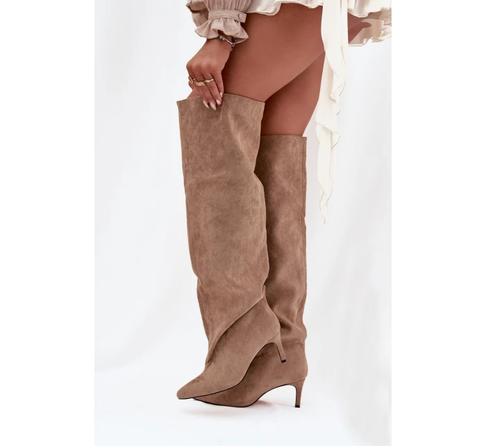 Dámské kozačky na jehlovém podpatku bez zapínání béžové Mavilla